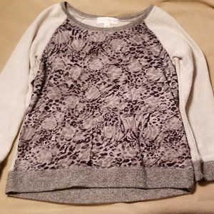 French Laundry Gray Leopard Print Lace front shirt